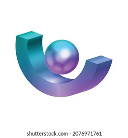 Realistic geometric shapes objects composition with isolated images of neon half circle and ball on blank background vector illustration