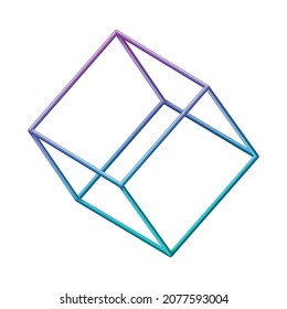 Realistic geometric shapes objects composition with isolated image of neon cube wireframe on blank background vector illustration