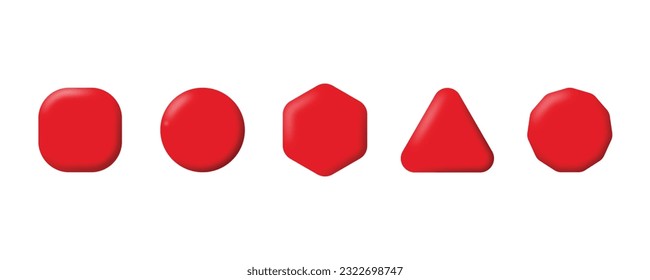 Realistic geometric shapes with shadow and shyne. Set of glossy 3D vector geometric forms.