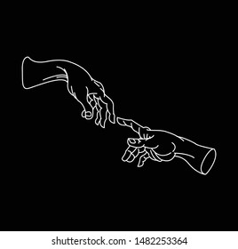 realistic gestures hand shape. white ley stroke logo graphic art design isolated on black. concept of hands, symbol, two - Vector