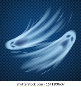 Realistic ghosts isolated on transparent. Vector illustration of 3d symbol of halloween.