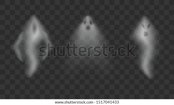 透明な背景にリアルなゴースト 恐ろしいハロウィーンの幻影の顔 幽霊のような幻影の姿 夜の死骸 ハッピーハロウィーンの背景 のベクター画像素材 ロイヤリティフリー