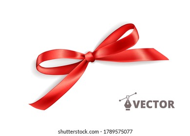 Realistische Geschenkbogen. Rotes Band einzeln auf Weiß. Vektorurlaubsdekoration. Ideal für Weihnachten und Geburtstagskarten, Valentinbanner oder Shopping-Banner. Leicht zu ändern Farben.