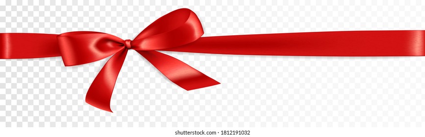 Realistic gift bow. Red ribbon isolated. Vector holiday decoration. Great for Christmas and birthday cards, valentine or shopping sale banners. Easy to change colors. 