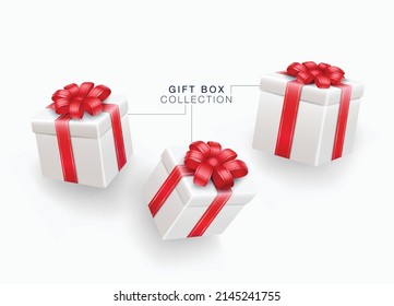 Realistic gift box collection isolated on white background.