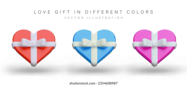 Realistic gift box in form of heart. Gift of love tied with ribbon. Pleasant surprise from loved one. Romantic packaging. Products for Valentine Day. Sex shop icon