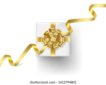 Realistic Gift Box Golden Bow Ribbons Stock Vector Royalty Free Shutterstock