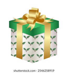 Realistic Gift box for holiday, celebration and special sales offer. Closed white gift box with silky ribbon bow. Christmas or birthday gift box with silky ribbon bow isolated on white background. 