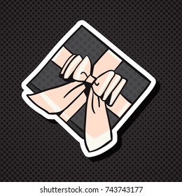 Realistic Gift Box Icon With Bow And Ribbon On Black Background Vector Illustration