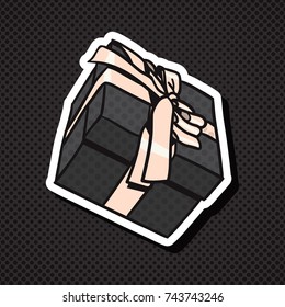 Icono De Caja De Regalo Realista Con Bow Y Cinta En La Ilustración Del Vector De Fondo Negro