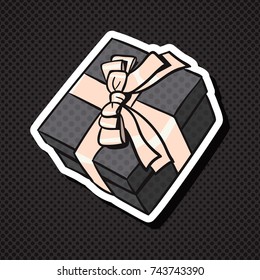 Realistic Gift Box Icon With Bow And Ribbon On Black Background Vector Illustration