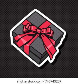Realistic Gift Box Icon With Red Bow And Ribbon On Black Background Vector Illustration