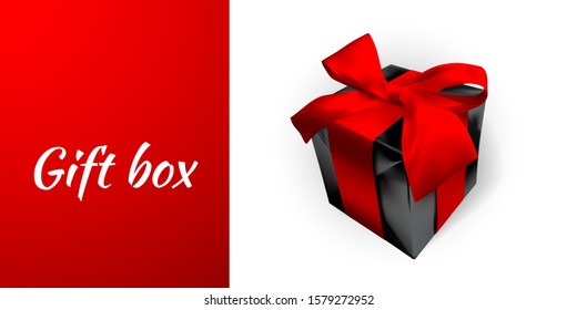 Realistic gift box with red bow isolated on gray background. Vector illustration.