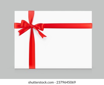 Realistische Geschenkbox mit roter Schleife. Vektorgrafik auf grauem Hintergrund. Kann für Dekorationsgeschenke, Grüße, Feiertage usw. EPS10 verwendet werden.