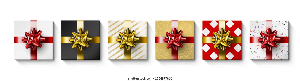 Realistic Gift Box With Ribbon On White Background Set. EPS10 Vector