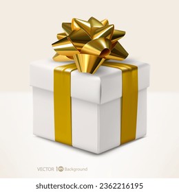 Realistic gift box with satin bow. Vector illustration. Eps 10.