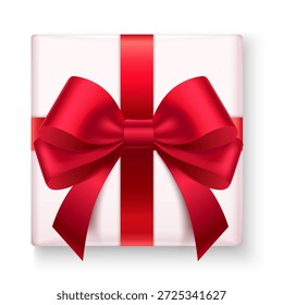 Caja de regalo realista con lazo de satén. Ideal para envolver regalos, decoración navideña, bodas y celebraciones. Diseño de alta calidad aislado sobre fondo transparente