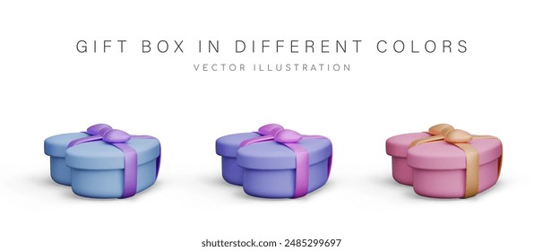Realistic gift box, side view. Set of vector objects of different colors