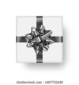 Realistic gift box, top view. Bright clipart object for decorate holiday banner, poster, postcard and more.