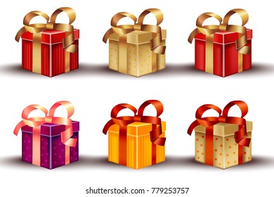 Realistic gift boxes set isolated on white Vector detailed illustrations