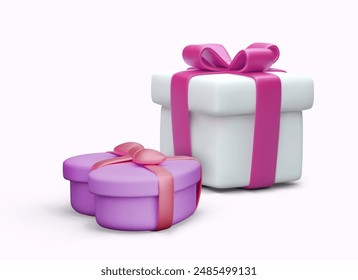 Realistic gift boxes tied with ribbons. Vector colorful holiday composition