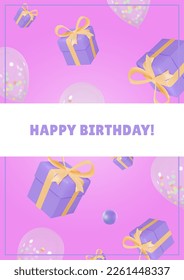 Realistic gift boxes and transparent stuffed balloons poster design