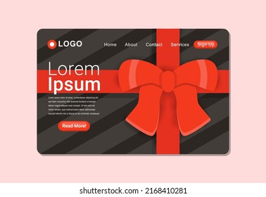 Realistic Gift Packaging Red Ribbon Landing Page Design