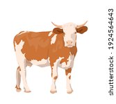 realistic ginger brown cow. dairy cattle. Swiss Brown, Ayrshire, Holstein, Milking White and Brown horns, Guernsey and Jersey Cow. beef