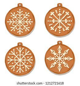 Realistic gingerbread Christmas balls collection isolated on white background. Christmas gingerbread. Vector