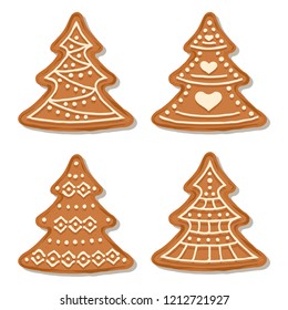 Realistic gingerbread Christmas trees collection isolated on white background. Christmas gingerbread. Vector