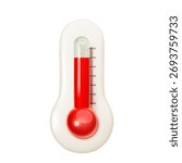 Realistic glass 3d thermometer. Red hot, heat temperature icon symbol with Celsius and Fahrenheit scale isolated on white background. Meteorology element for weather forecast. Vector illustration