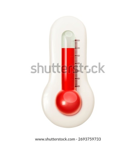 Realistic glass 3d thermometer. Red hot, heat temperature icon symbol with Celsius and Fahrenheit scale isolated on white background. Meteorology element for weather forecast. Vector illustration