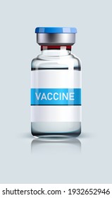 Realistic glass ampoule with Vaccine isolated on a gray background. Vaccination and immunization concept