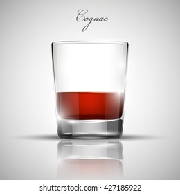 Realistic glass bar with a bright drink Cognac for your advertising banner. Vector illustration