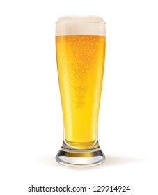 Realistic Glass Of Beer With Water Drops