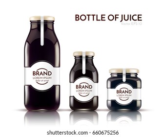 A realistic glass bottle of juice, drink, cocktail. A jar of jam. Vector illustration.