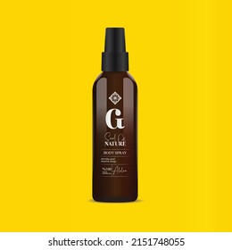 realistic glass bottle mockup brown body black head isolated on background