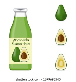 Embalaje de botellas de vidrio realistas para aguacate.