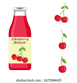 Realistic glass bottle packaging for cherry juice