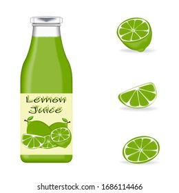 Realistic glass bottle packaging for fresh green lemon