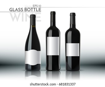 A realistic glass bottle. Red and white wine. Vector illustration