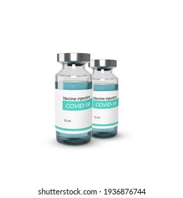Realistic glass bottle with vaccine from covid-19. Vaccination and treatment web banner template. vector illustration 