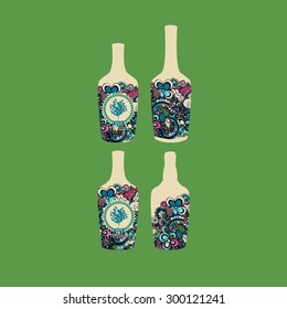 Realistic glass bottle for wine or whiskey business presentation. Vector illustration.