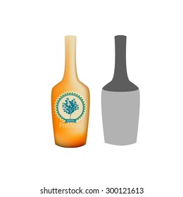 Realistic glass bottle for wine or whiskey business presentation. Vector illustration.