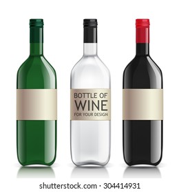 Realistic of glass bottles for wine. These transparent bottles perfectly suited to your design. Vector set of templates bottles