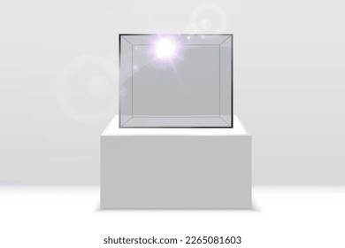 Caja de vidrio o contenedor realistas en un soporte blanco .Ilustración vectorial.	
