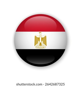 Realistic glass button with flag of Egypt 3d vector element with shadow For mobile apps UI web