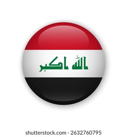 Realistic glass button with flag of Iraq 3d vector element with shadow For mobile apps UI and web
