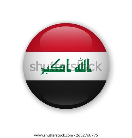 Realistic glass button with flag of Iraq 3d vector element with shadow For mobile apps UI and web
