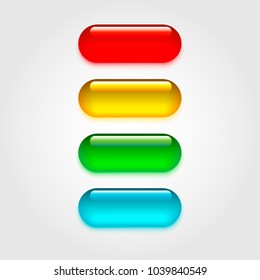 Realistic glass buttons isolated on light background. Set of colorfull pillss. Vector Illustration.